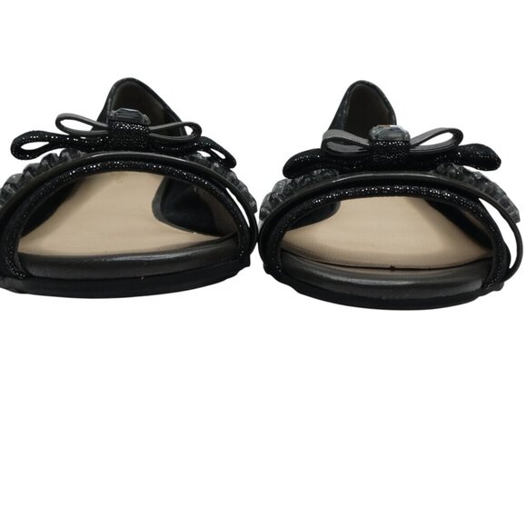 Cole Haan Nike Air Black Shimmer Leather Peep Toe Jeweled Bow Flats Womens 8 - Picture 8 of 13
